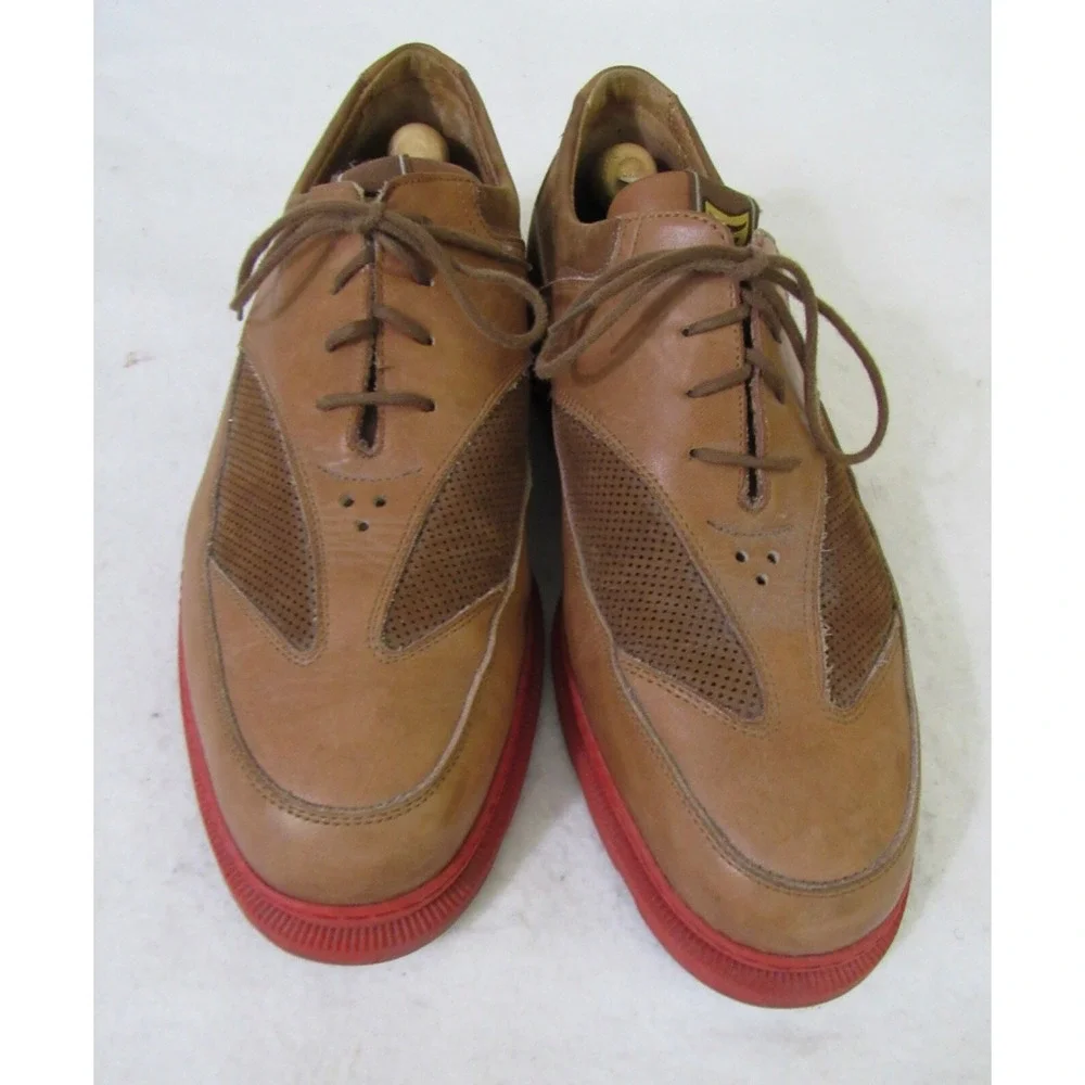 Michael Toschi GX Golf Leather Mesh Shoes Brown Red Sole Size 8.5 Men's‎